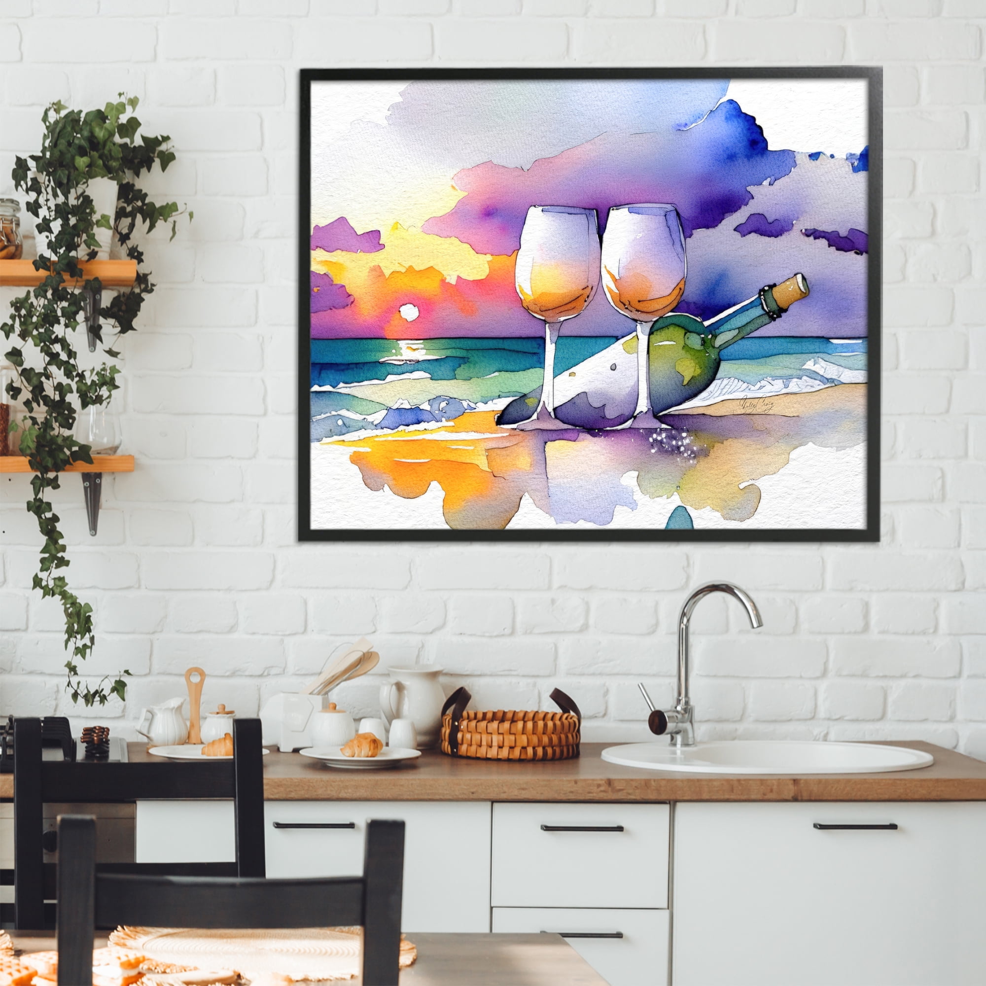 Stupell Industries Coastal Cheers with Wine Black Framed Giclee Art, design by Shelly Craig