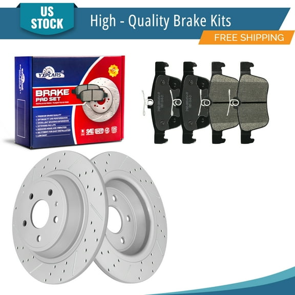 YXPCARS 6PCS Rear Brake Kits, Drilled & Slotted Brake Rotors   Ceramic Brake Pads Kit for 2013-2020 Ford Fusion 2013-2016 Lincoln MKZ (54194 1665)