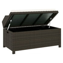 Outdoor Wicker Storage Bench with Cushion, 40.25" Cream White - Patio Bench with Storage, PE Rattan, 660lbs Capacity