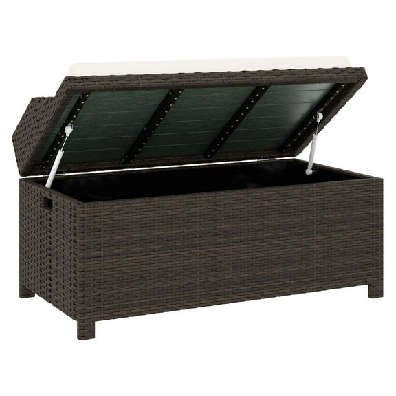 Outdoor Wicker Storage Bench with Cushion, 40.25" Cream White - Patio Bench with Storage, PE Rattan, 660lbs Capacity