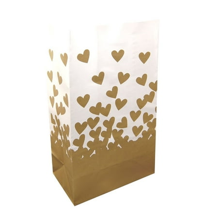 Set of 24 White and Gold Heart Wedding Luminaria Bags 11