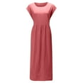 thumbnail image 4 of CHOK Robe pour Femme Grande Taille Décontractée à Manches Courtes, Col Rond, Coupe Ample, Robe d'Été Unie en Lin, Midi Ample et Confortable avec Poches, 4 of 6