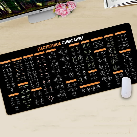 Electronics Cheat Sheet Mouse Pad – Circuit Symbols Quick Reference Mouse Mat, Large Desk Mat for Students & Engineers, Essential Computer Accessories for Study, Work, and Reference Purposes NNA