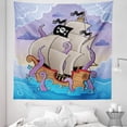 thumbnail image 1 of Octopus Tapestry, Cartoon Design of Tentacles Around Pirate Ship with Skull Flag Graphic, Fabric Wall Hanging Decor for Bedroom Living Room Dorm, 5 Sizes, Lilac and Multicolor, by Ambesonne, 1 of 1