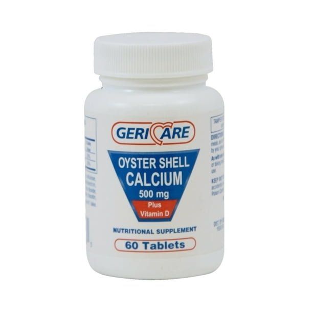 GeriCare Oyster Shell Calcium Tablets Plus Vitamin D Supplements, 500 mg, 60 Ct