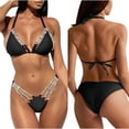 thumbnail image 2 of Cómodos accesorios de metal Diamante de imitación Traje de baño dividido para mujer Bikini de vacaciones Traje de baño con cordones de color liso OAVQHLG3B Store  lin121212, 2 of 4