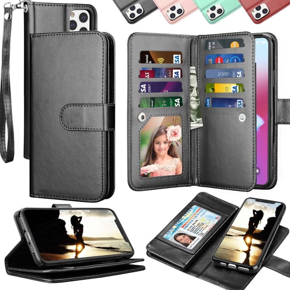 iPhone 11 Case ,Takfox Wallet Case for iPhone11 (6.1 inch) Luxury ID Cash Credit Card Slots Holder Carrying Pouch Folio Flip PU Leather Cover Detachable Magnetic Hard Case & Lanyard - Black