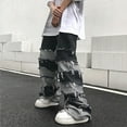 thumbnail image 2 of FYEGRE Jeans Coupe Courbée pour Hommes, Entrejambe Tombant, Jambe Grand, Jeans Amples Style Hop avec Franges pour Confort et Style Décontracté de Rue, Noir G, 2 of 9