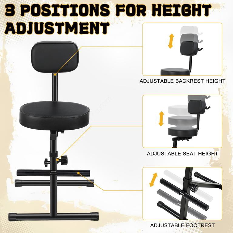 Mohsoe Foldable Guitar Stool with Backrest & Guitar Stand, Adjustable Height & Angle, Padded Seat, Built-in Footrest, Sturdy Steel Frame for Acoustic/Electric Guitar Bass Home Studio Stage Use