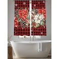 thumbnail image 5 of Christmas Red Check Sheer Curtains 63 Inch Length 2 Panels Set for Living Room/Bedroom, Poinsettia Xmas Flower Snowflake Berry Curtain Sheers Drapes Rod Pocket Curtains Window Treatment 52''x63''x2, 5 of 7