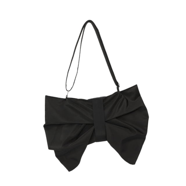 Bolso de hombro con lazo arrugado para mujer, bolso ligero tipo tote para la calle, regalo para uso diario. Negro