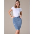 thumbnail image 3 of Unique Bargains Women's Denim High Waisted Above the Knee Pencil Skirt S Light Blue, 3 of 7