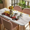 thumbnail image 3 of Sunflower Truck Table Cloths for 5 Foot Rectangle Tables, Elegant Yellow Floral Summer Botanical Wooden Patio Waterproof Elastic Fitted Tablecloths, Washable Rectangular Table Cover for Camping, 3 of 8