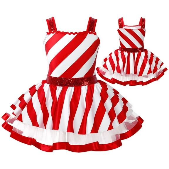 iiniim Girls Christmas Costume Sleeveless Sequins Striped Leotard Dress Size 2T-16