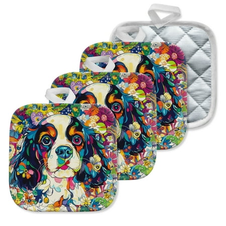 

4Pcs Pot Holder for Kitchen Dreamy Dog - Blossom Tapestry Composition Square Heat Resistant Hotpads 8x8in Non Slip Dirt-Proof Kitchen Cook Oven Potholders Machine Washable