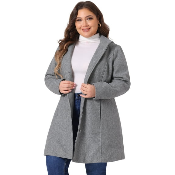 DARING DIVA Women's Plus Size Single Breasted Detachable Hooded Overcoat 3X Grey