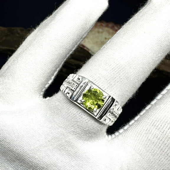 Peridot Ring for Men: Greek Sterling Silver Statement Jewelry