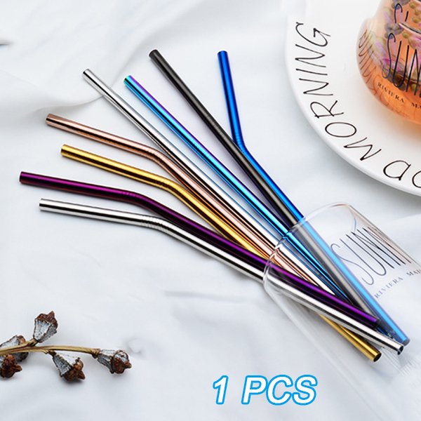 CAROOTU Straight/Bent Reusable Washable Straw Stainless Steel Colorful Drinking Straws Thickened Long Straw