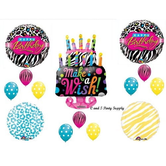 Zebra Cake Make A Wish BIRTHDAY PARTY Balloons Decorations Supplies 16th 13th Teenager Hippy