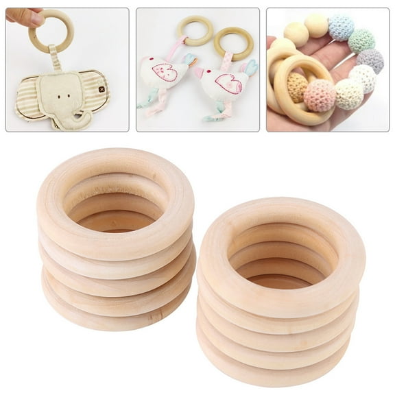 ESTINK Natural Wood Rings, 50pcs Unfinished Natural Wooden Round Rings Wood Craft Circles,Wooden Craft Circles