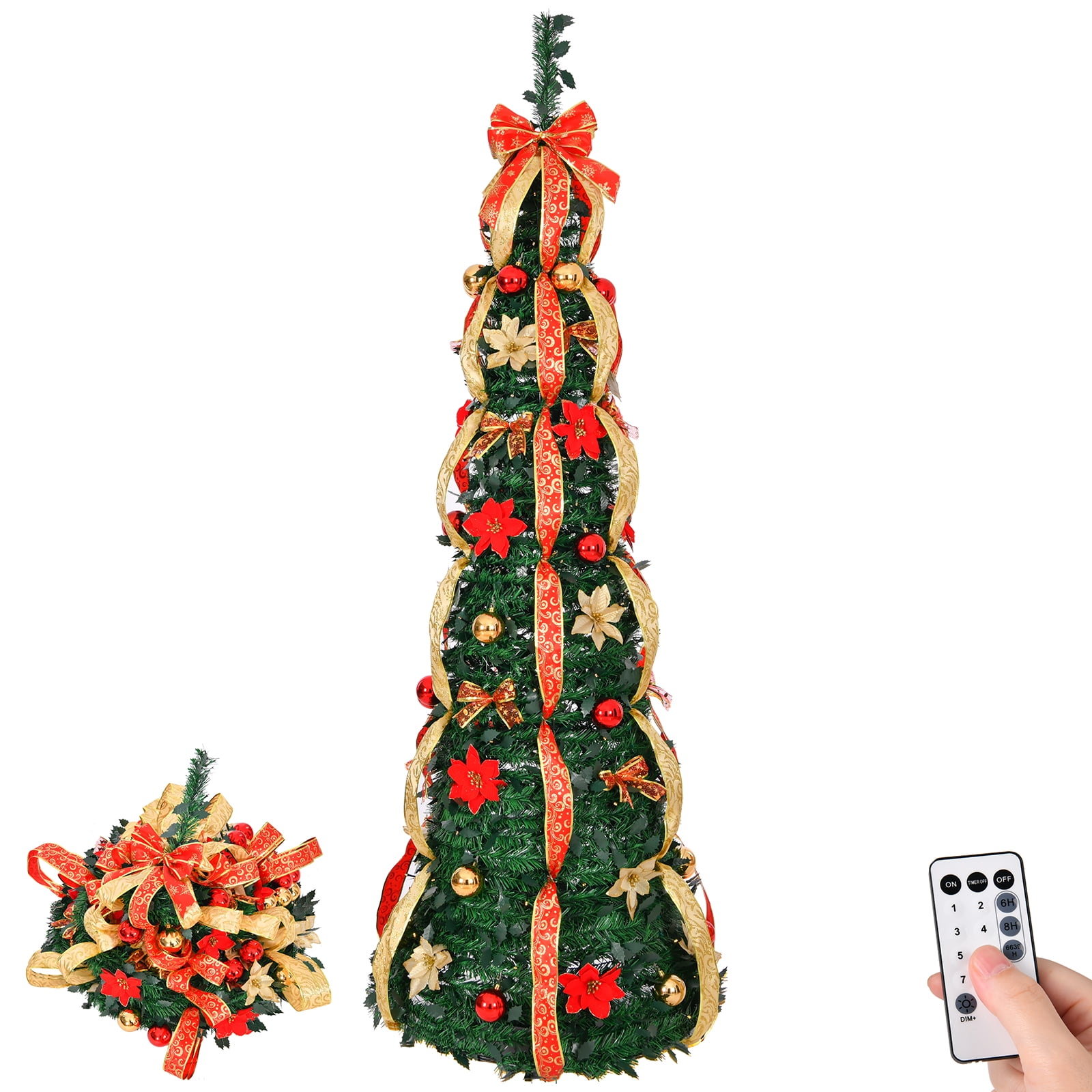 6ft Fully Decorated Pop-Up Christmas Tree with 150 LED Lights 8 Modes
