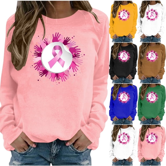UVEASISHA Chandails sur le Cancer du Sein pour Femmes T-Shirts Graphiques Ruban Rose Soutien Lutte contre le Cancer Hauts d'Automne Maman Sensibilisation au Cancer du Sein Chandails à Enfiler Offres du Jour