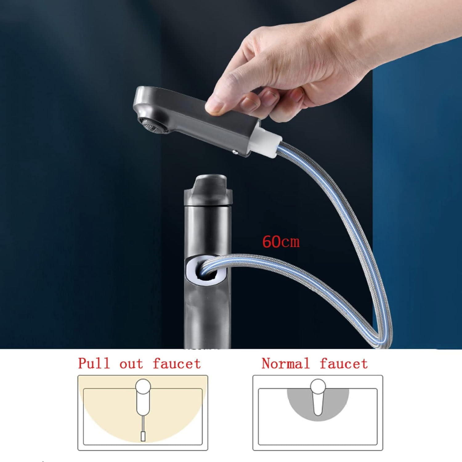 Bathroom Faucet with Pull Out Sprayer,360° Swivel Spout Bathroom Sink Faucet,Bathroom Faucet Single Hole,Single Handle Basin Mixer Tap for Hot and Cold Water,Gun Gray