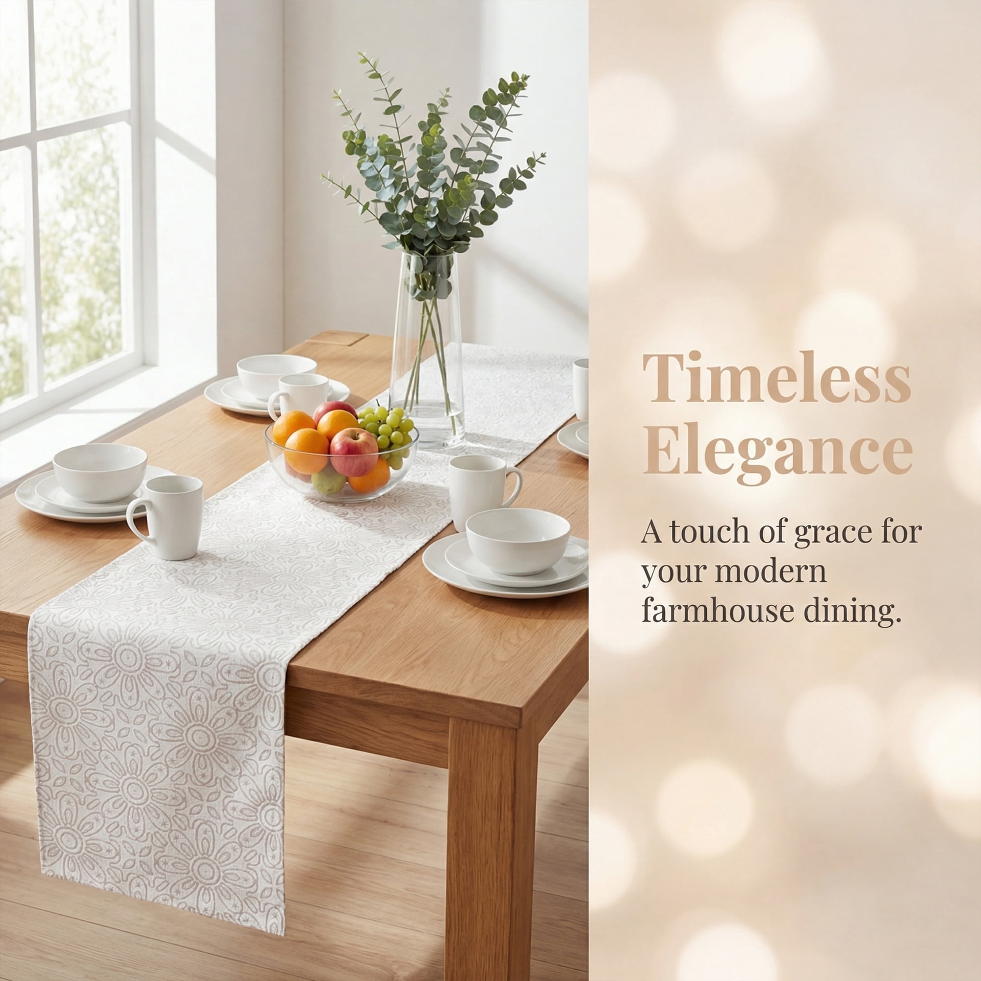 Unique Bargains Floral Elegant Polyester Kitchen Runner for Table Decor Gray 13.8"x106.3"