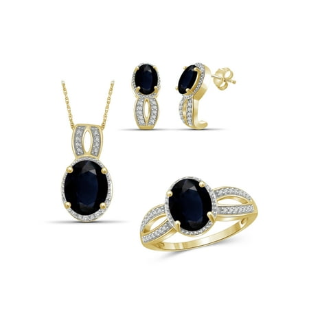 Gold Sapphire Set (JewelersClub 7 3/4 Carat T.G.W. Sapphire And White Diamond Accent 14k Gold Over Silver 3-Piece Jewelry)