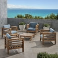 thumbnail image 3 of GDF Studio Cascada Outdoor Acacia Wood 5 Piece Club Chair Chat Set with Cushions, Teak and Blue, 3 of 13