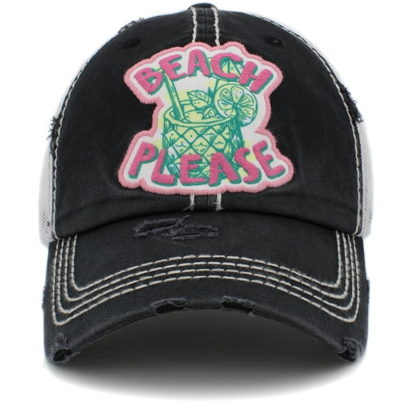 Beach Please Washed Vintage Ballcap with Mesh Back Trucker Hat Womens Distressed