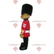 Teddy bear REDBROKOLY mascot dressed as a British guard, Welsh guard