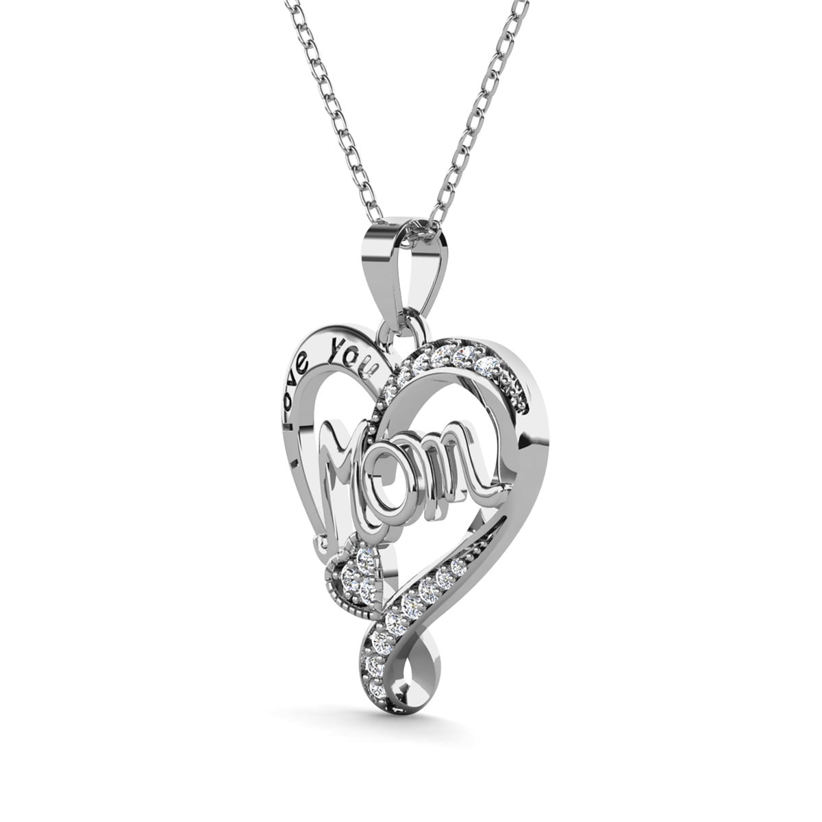 Cate & Chloe Karina 18k Whtie Gold Plated Mom Heart Necklace with Simulated Diamonds for Women