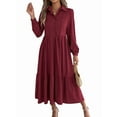 thumbnail image 3 of Women's Long Sleeve Dress 2025 Button Down V Neck A-Line Flowy Fall Outfits Ruffle Maxi Holiday Party Dresses, 3 of 9