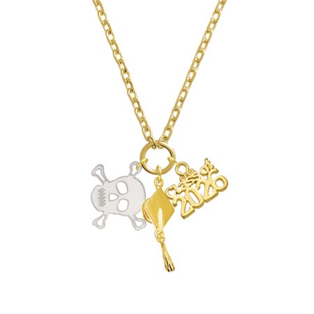 Delight Jewelry Acrylic Small Mirror Skull - Gold-tone Class of 2026 Graduation Zoey Charm Necklace, 28"