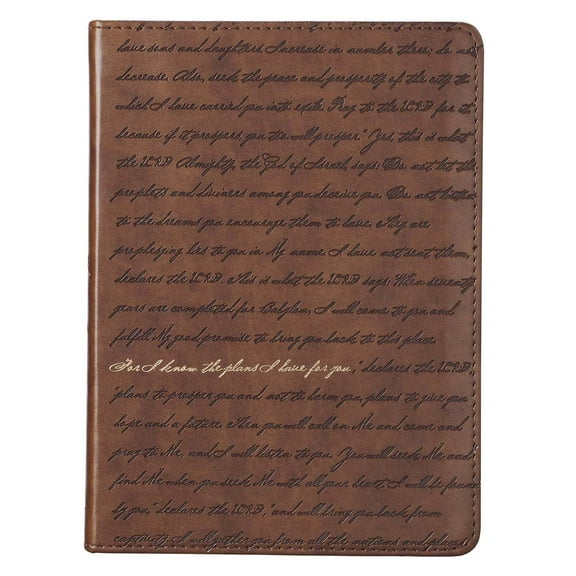 Christian Art Gifts Classic Handy-sized Journal For I Know the Plans Jeremiah 29:11 Bible Verse Inspirational Scripture Notebook w/Ribbon, Faux Leather Flexcover 240 Ruled Pages, Brown