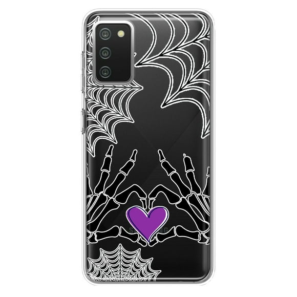 MUNDAZE Samsung Galaxy A02S Shockproof Clear Hybrid Protective Phone Case Halloween Skeleton Heart Hands Spooky Spider Web Cover