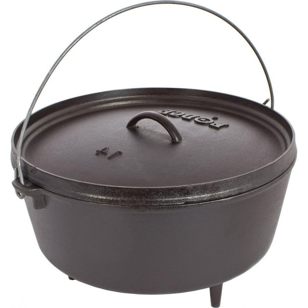Lodge - Horno holandés de hierro fundido presazonado de 10 cuartos con tapa, doble asa, uso en el ho