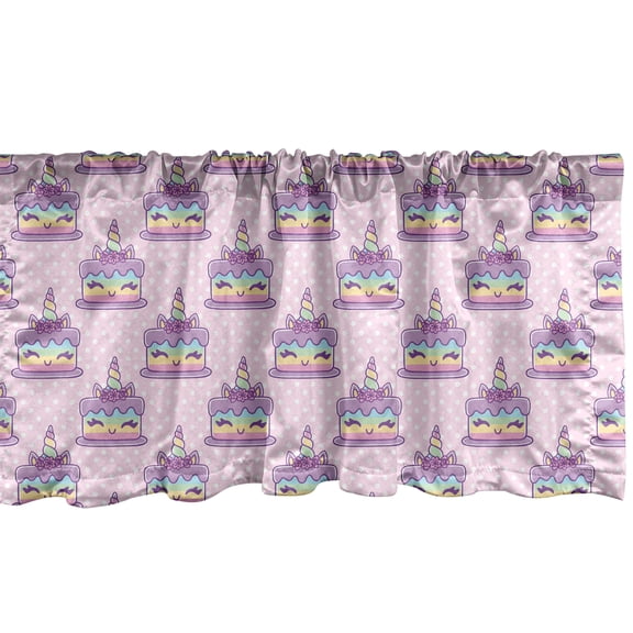 Ambesonne Pink Polka Dots Window Valance, Funny Unicorn Cake, 54" X 12", Pale Pink Multicolor