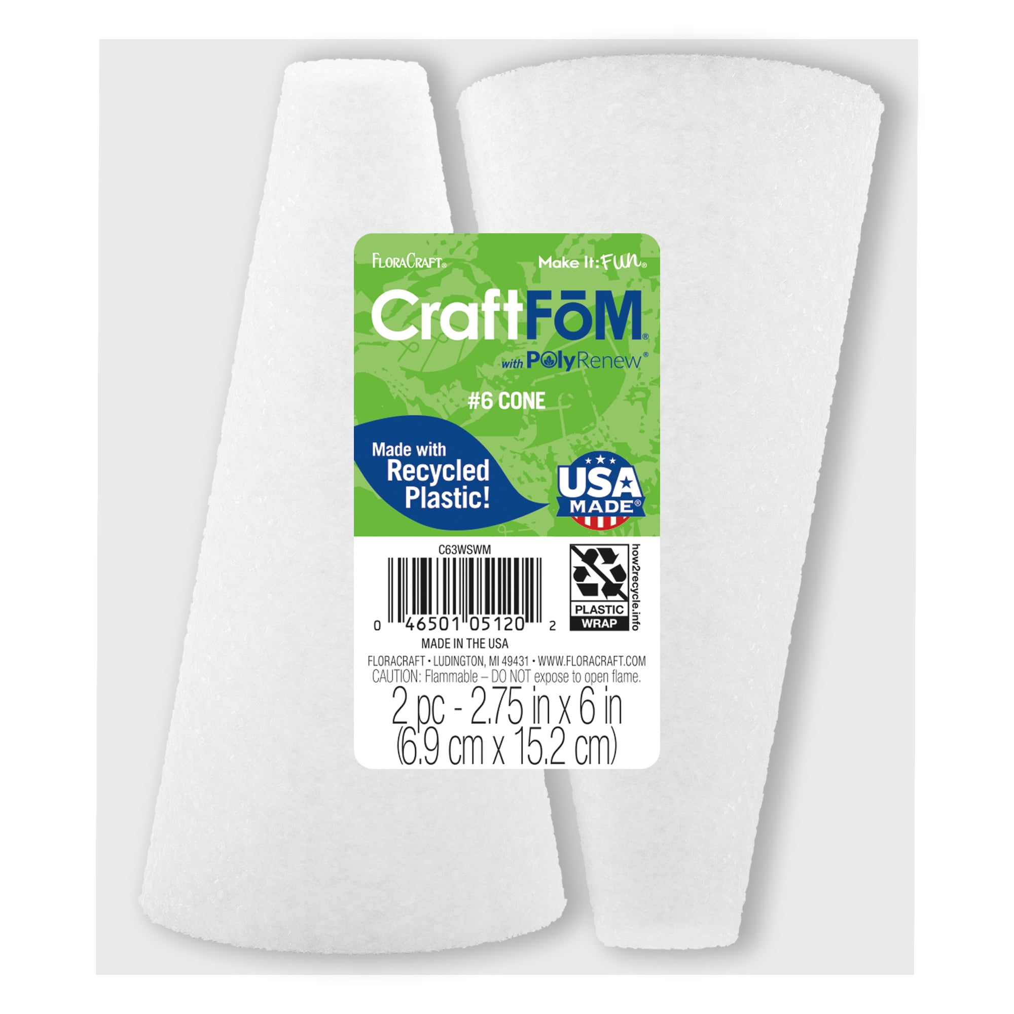 (2 pack) FloraCraft CraftFōM 2 Piece Cone 2.75 Inch x 6 Inch White