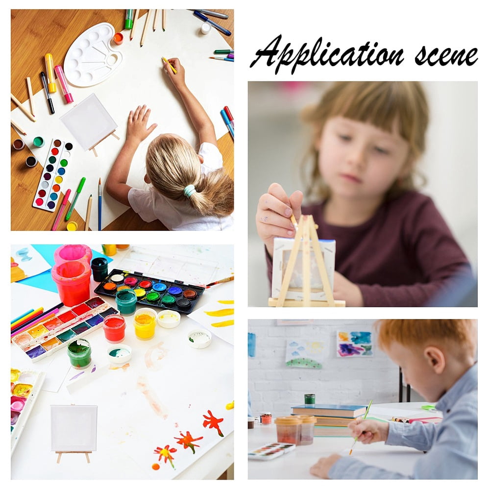 Mini Canvas Paint Set Supplies 12 Pcs Mini Canvas with Easel and 6 Pcs Art Brushes Pen Painting Craft Drawing 10.5x11.5x1.6cm