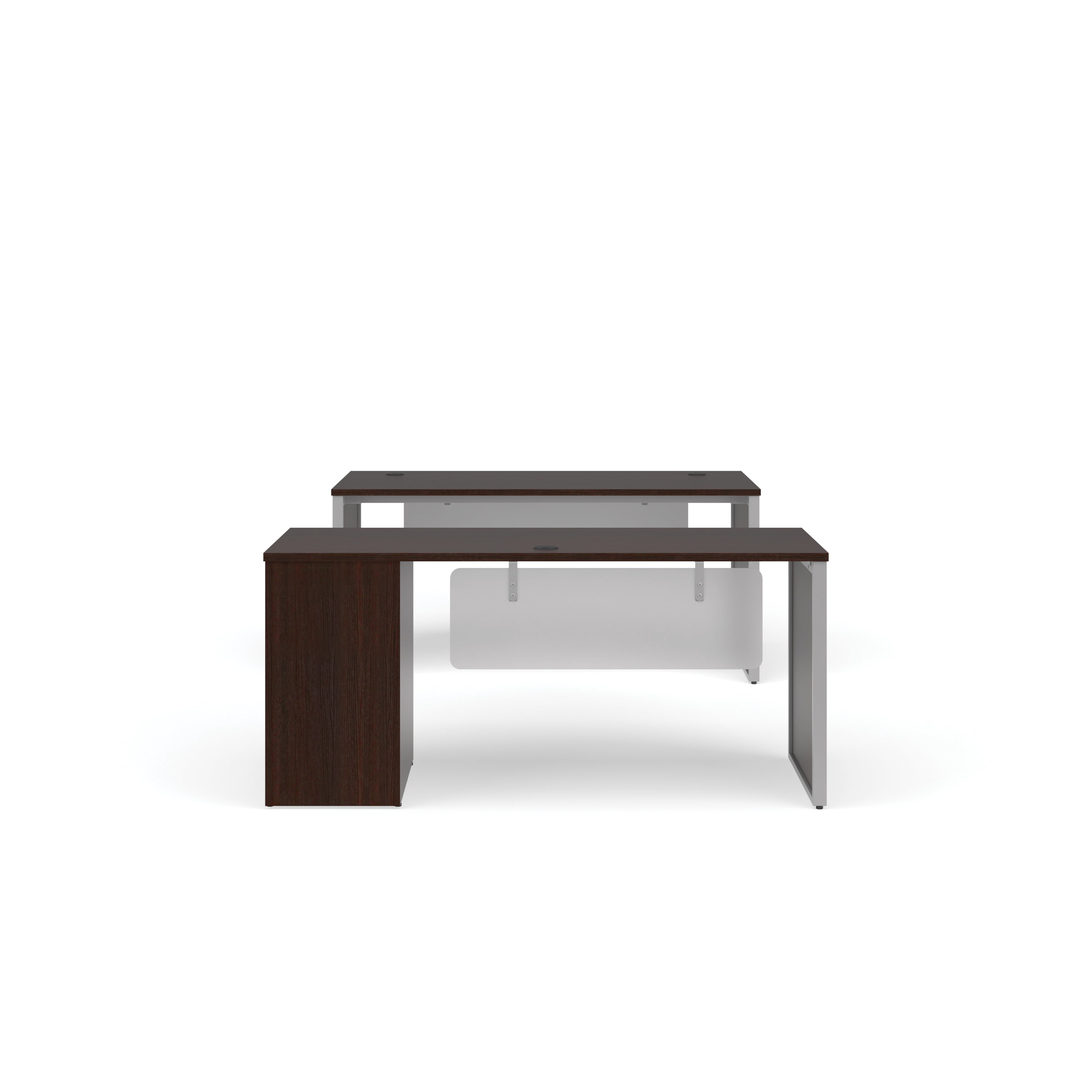 OFM Fulcrum Series Office Furniture Set, 66" Table Desk, 66" Credenza, 3-drawer Filing Cabinet, Modesty Panel, Leg Panels, in Espresso