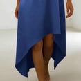 thumbnail image 6 of Homenesgenics Dresses for Women Plus Size Women's Solid Color Loose Casual Linen Irregular Hem Quarter Sleeve 3/4 Sleeve Round Neck Dress Blue XL, 6 of 7