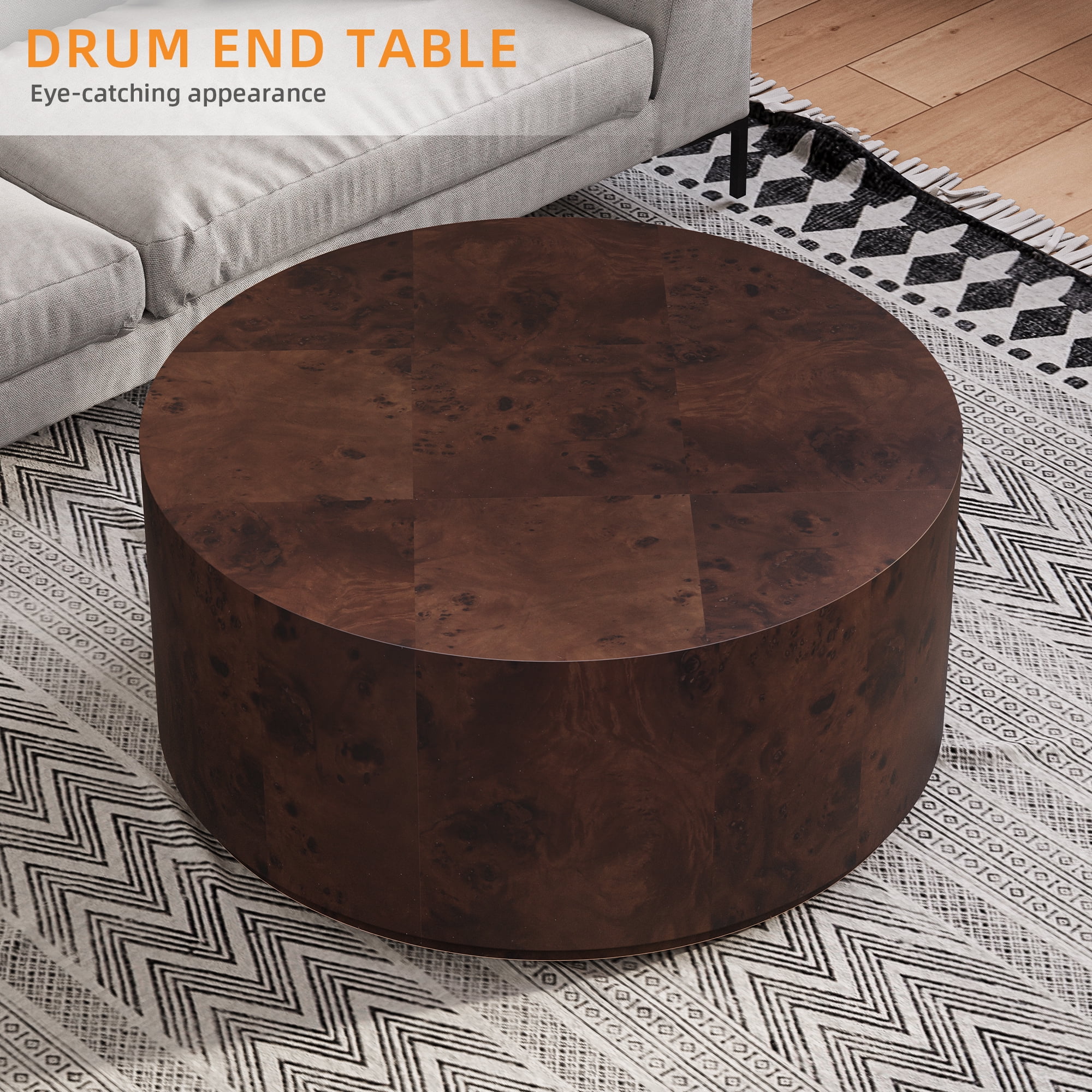 Uforic 16''H Burl Wood Coffee Table, Natural Coffee Side Table for Living Room & Office, Brown