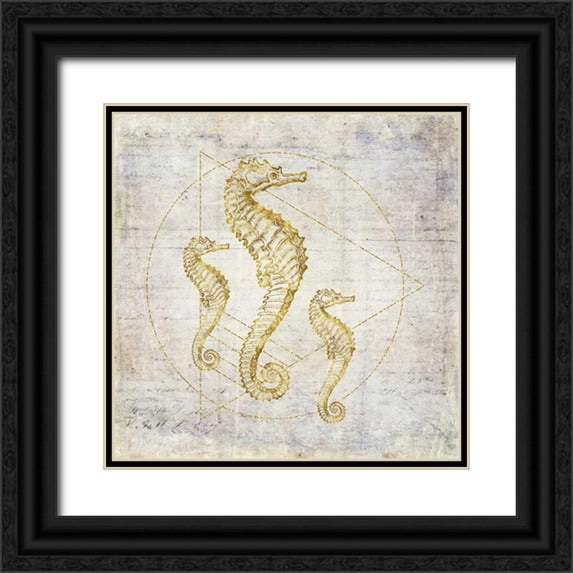 Murdock, Ramona 15x15 Black Ornate Wood Framed with Double Matting Museum Art Print Titled - Seahorse Geometric Gold