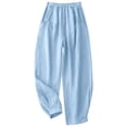 thumbnail image 5 of Trousers for Women Sweatpants for Women Sweatpants Ladies' Loose Casual Solid Color Linen Elastic Waistband Pocket Pants Long Pants Light Blue L, 5 of 9