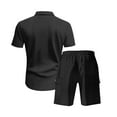 thumbnail image 6 of Stamzod Men Short Sets Outfits Summer Solid Color Turndown Shirts & Cargo Shorts Set with Pocket Plus Size Two Piece Daily Casual Sweatsuits for Men Black S, 6 of 8