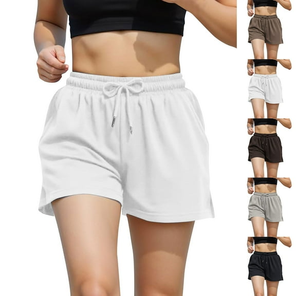 Nmnitkp Shorts for Women Drawstring Shorts Summer Elastic Waist Casual Lightweight with Pockets White,L