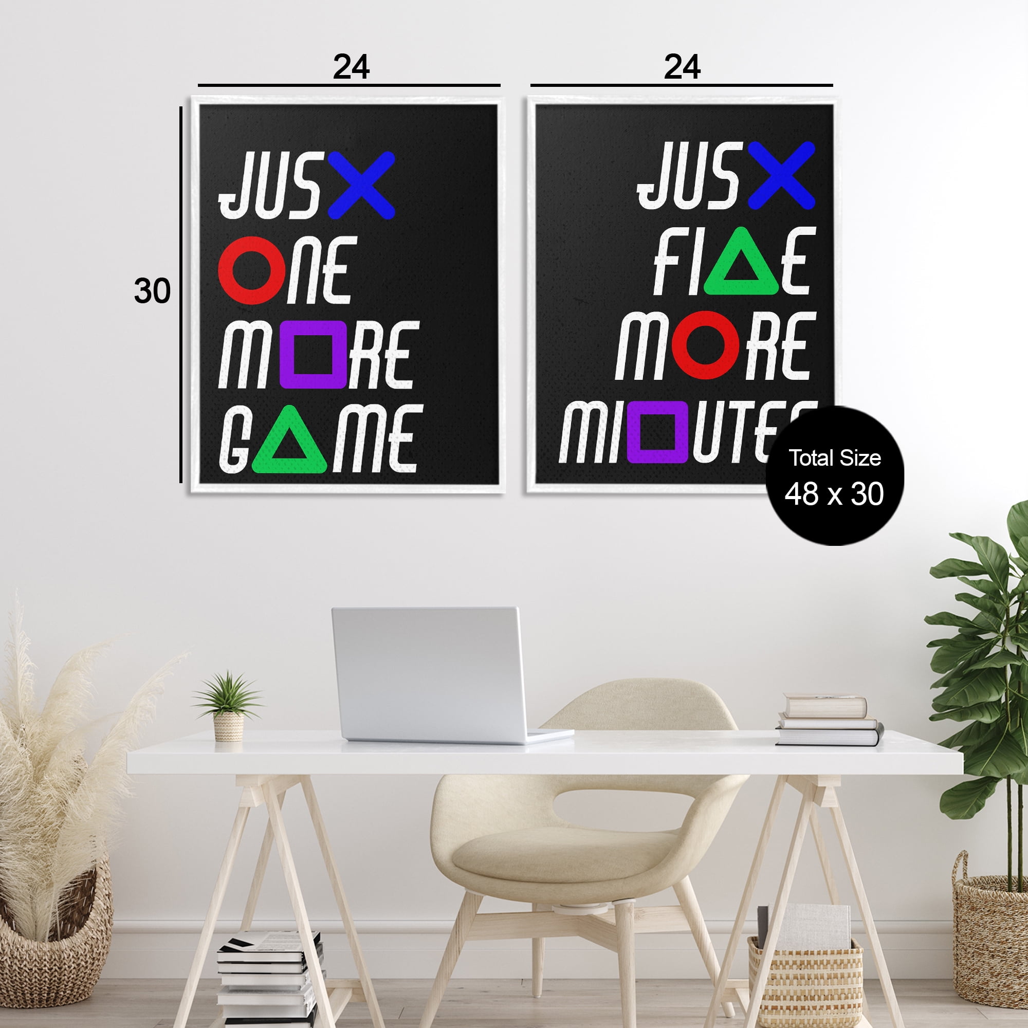 Gamer Button Symbols Phrases 2 Piece White Framed Giclee Art Set, design by Kim Allen