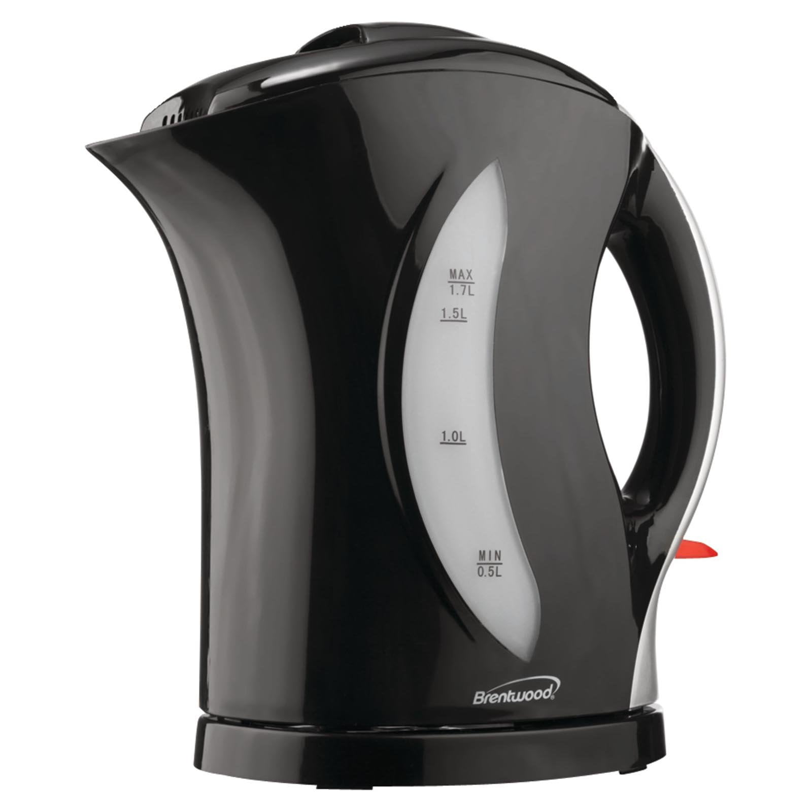 Brentwood 1.7 Liter Cordless Plastic Tea Kettle with Black Silver Handle (KT-1618)